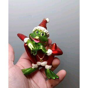 Mark Robert’s Collection Santa Frog Hanging Ornament Green & Red Gold Necklace